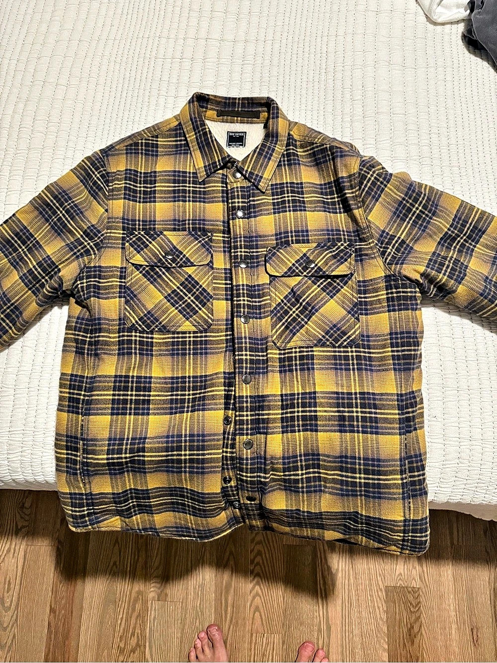 Todd Snyder Plaid Sherpa-Lined Shirt Jacket in Yellow & Blue